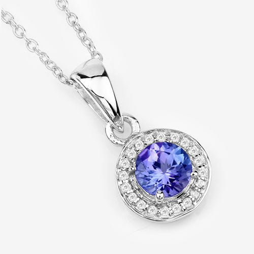 1.05 Carat Genuine Tanzanite & White Topaz Pendant in Sterling Silver
