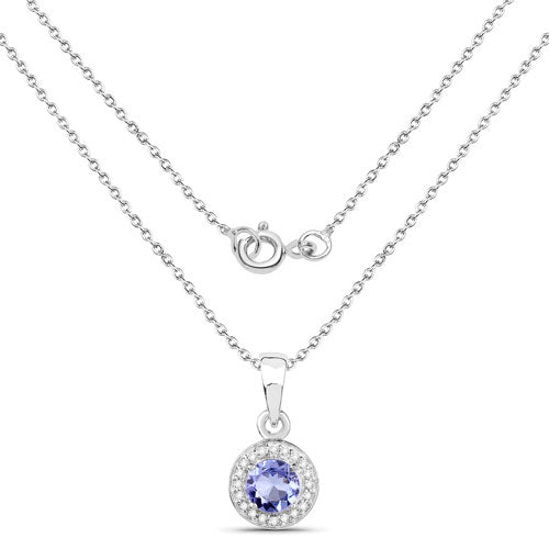 1.05 Carat Genuine Tanzanite & White Topaz Pendant in Sterling Silver