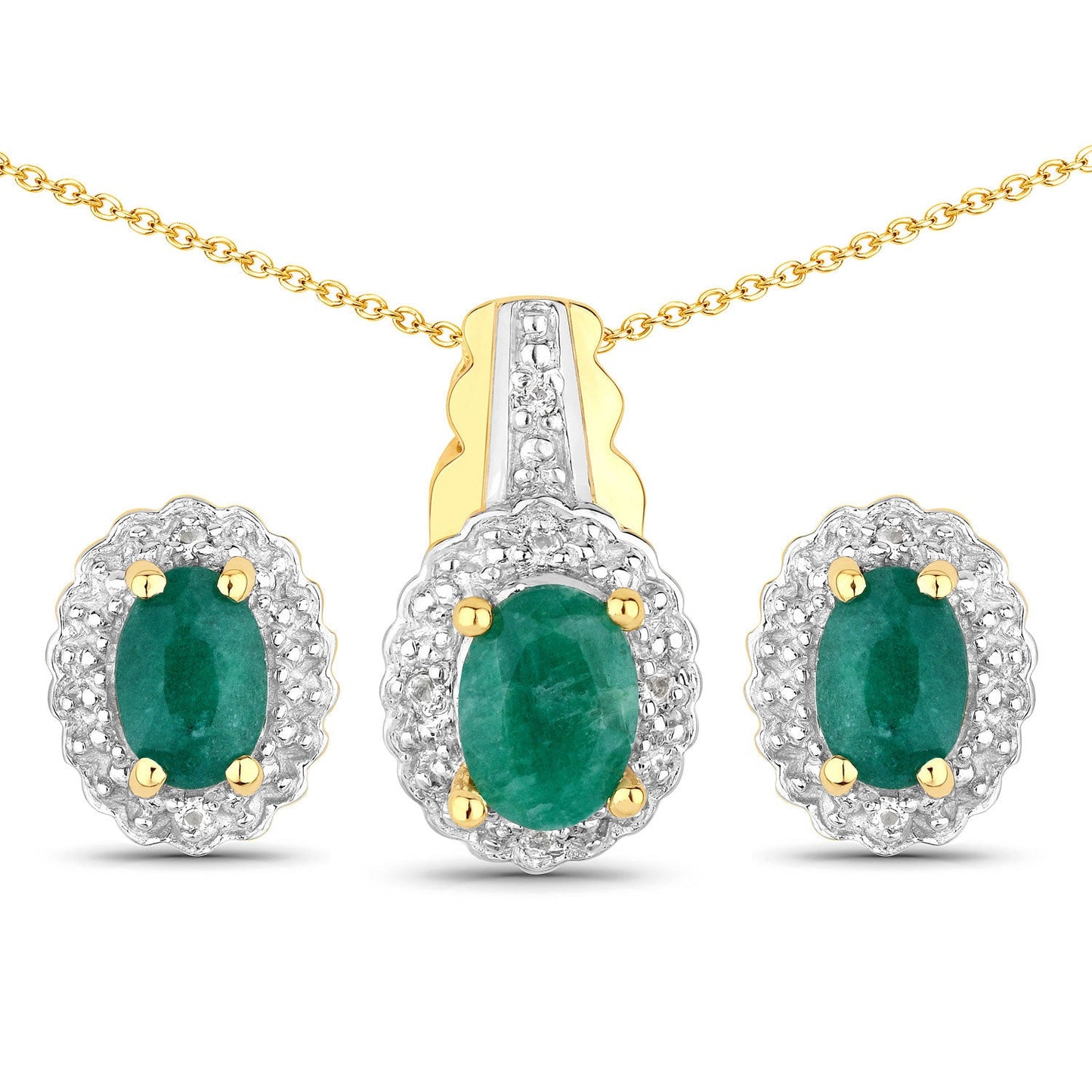 1.71 Carat Dyed Emerald and White Topaz Sterling Silver Jewelry Set