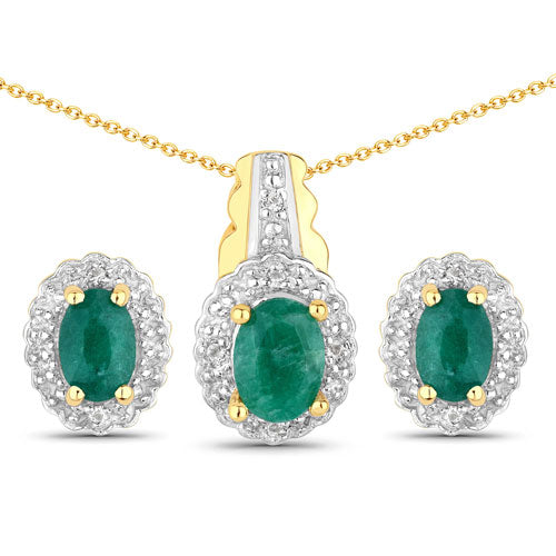 1.71 Carat Dyed Emerald and White Topaz Sterling Silver Jewelry Set