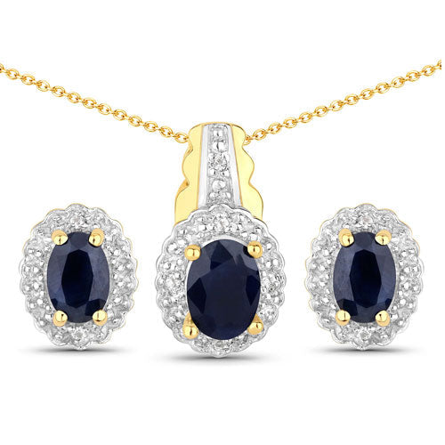 Ensemble de bijoux en saphir noir bleu et topaze blanche de 1,96 carat
