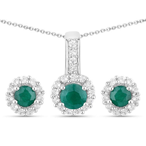 Ensemble de bijoux en argent sterling avec émeraude teinte de 1,81 carat et topaze blanche