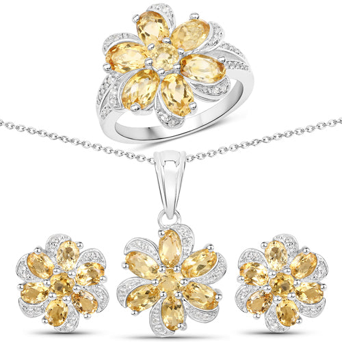 Conjunto de Joyería de Citrino de 7.92 Quilates y Topacio Blanco en Plata Esterlina