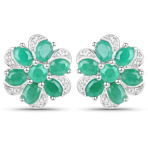 Conjunto de Joyería de Esmeralda y Topacio Blanco de 7.84 Quilates en Plata de Ley