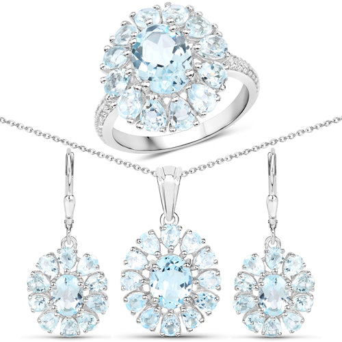 Ensemble de bijoux en argent sterling avec topaze bleue et blanche de 14,02 carats