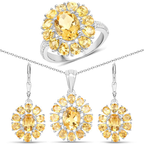 12.24 Carat Genuine Citrine & White Topaz Sterling Silver Jewelry Set