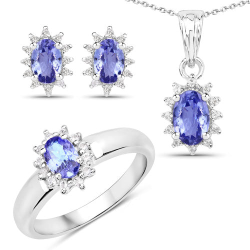 Ensemble de bijoux en tanzanite véritable de 2,00 carats et topaze blanche