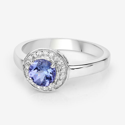 1.05 Carat Genuine Tanzanite and White Topaz Sterling Silver Ring