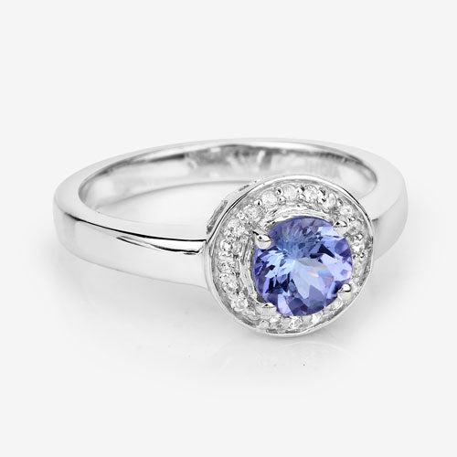 1.05 Carat Genuine Tanzanite and White Topaz Sterling Silver Ring