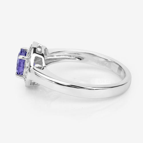 1.05 Carat Genuine Tanzanite and White Topaz Sterling Silver Ring