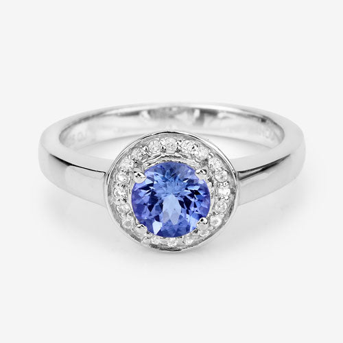 1.05 Carat Genuine Tanzanite and White Topaz Sterling Silver Ring