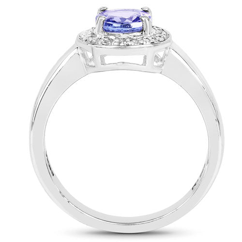 1.05 Carat Genuine Tanzanite and White Topaz Sterling Silver Ring