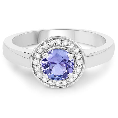 1.05 Carat Genuine Tanzanite and White Topaz Sterling Silver Ring