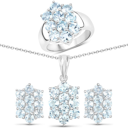 Juego de joyería de plata esterlina con topacio azul genuino de 8.80 quilates