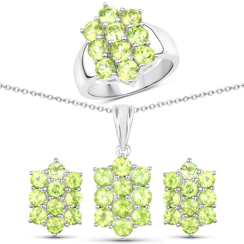 6.80 Carat Genuine Peridot Sterling Silver Jewelry Set