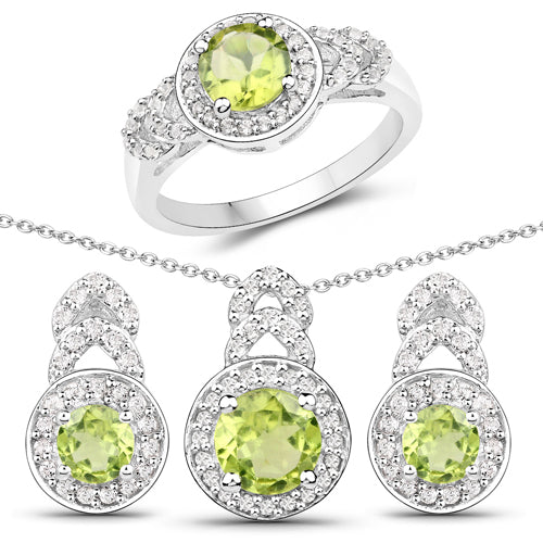Conjunto de Joyería de Peridoto y Topacio Blanco de 2.68 Quilates
