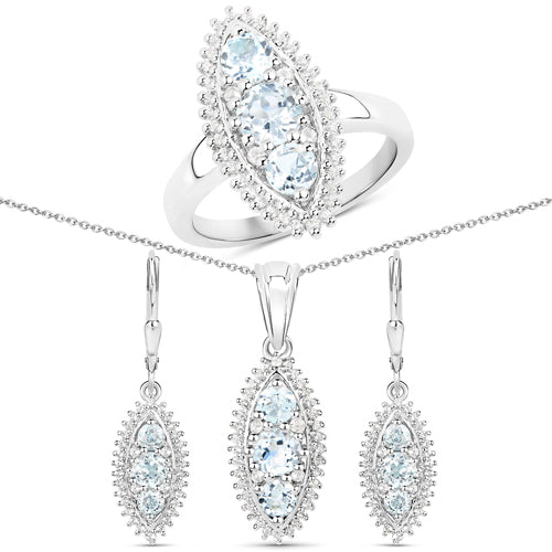 Conjunto de joyería de topacio azul y blanco genuino de 4.50 quilates en plata de ley