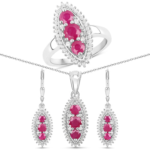 Conjunto de Joyería de Rubí y Topacio Blanco de 4.32 Quilates en Plata Esterlina