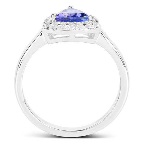 1.02 Carat Genuine Tanzanite and White Topaz Sterling Silver Ring