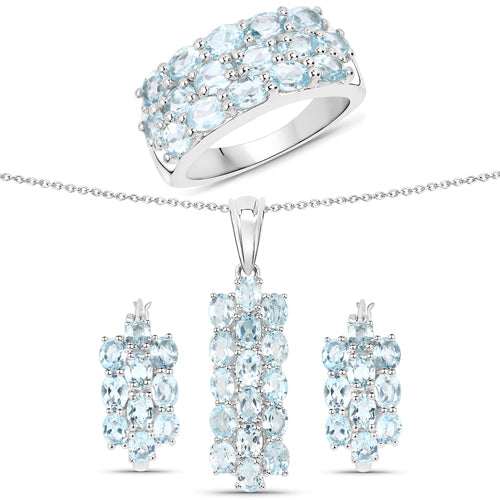 9.88 Carat Genuine Blue Topaz Sterling Silver Jewelry Set