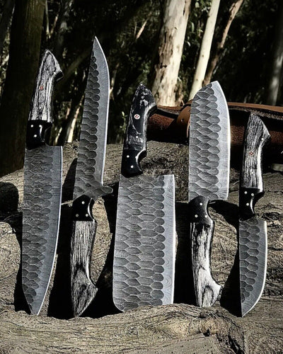 Artisan Crafted Damascus Knife Collection with Leather Roll - Korvel