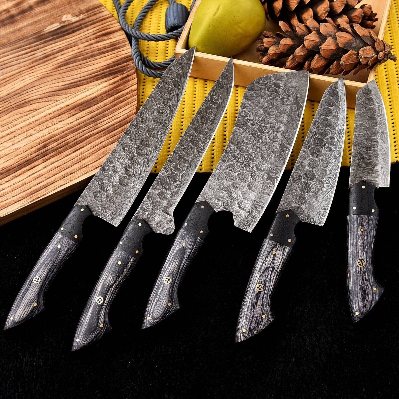 Artisan Crafted Damascus Knife Collection with Leather Roll - Korvel