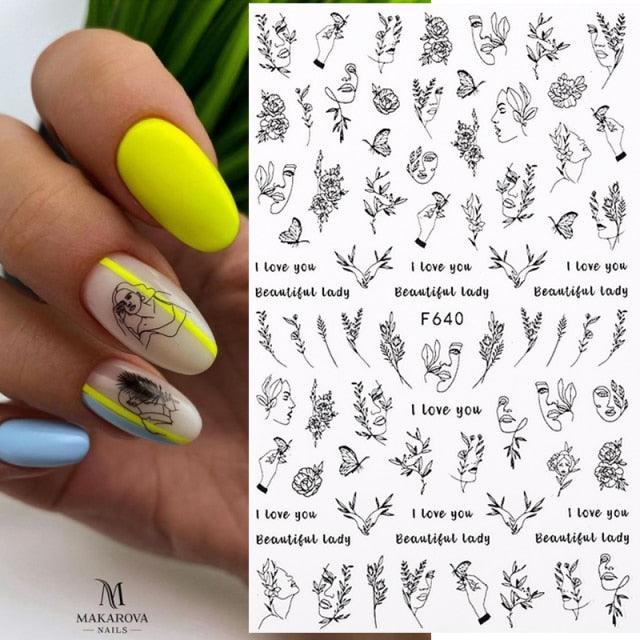 Elegantes Stickers de Uñas 3D - Diseños de Personajes y Flores