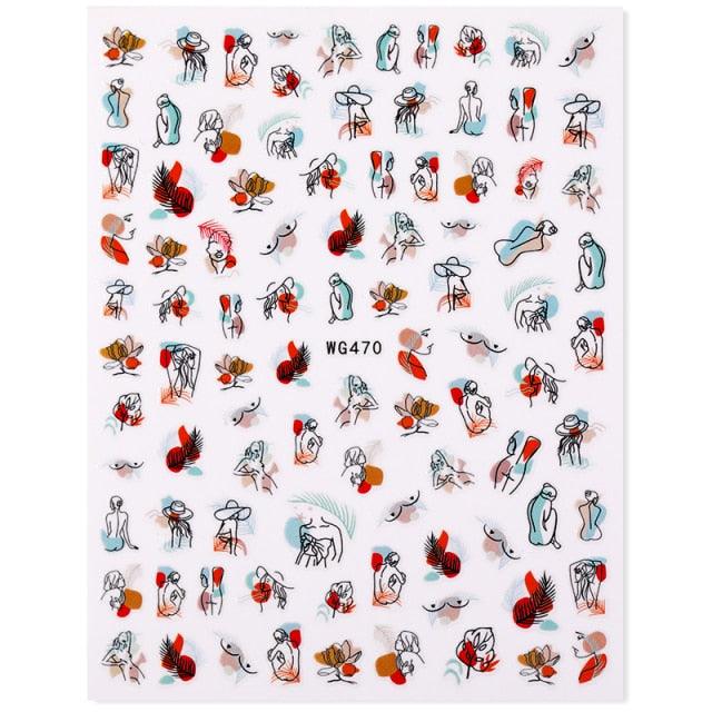 Elegantes Stickers de Uñas 3D - Diseños de Personajes y Flores