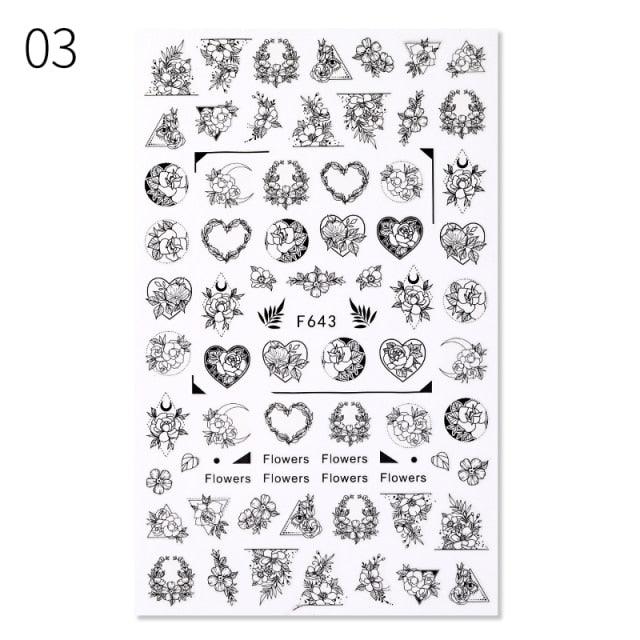 Elegantes Stickers de Uñas 3D - Diseños de Personajes y Flores