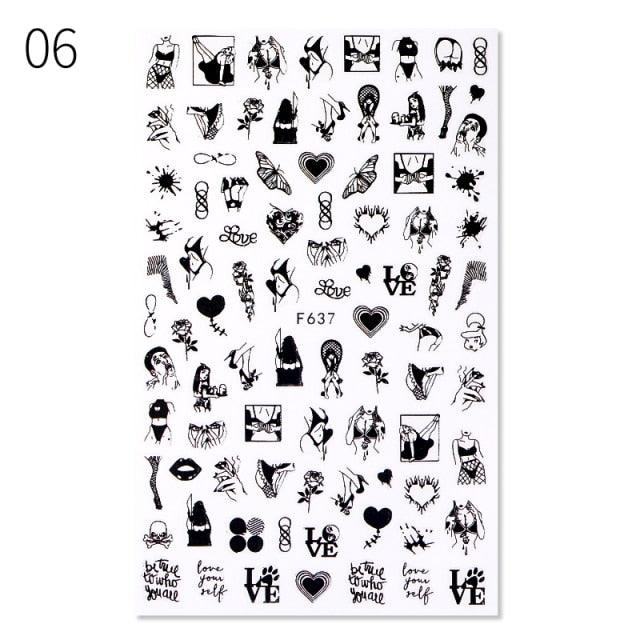 Elegantes Stickers de Uñas 3D - Diseños de Personajes y Flores