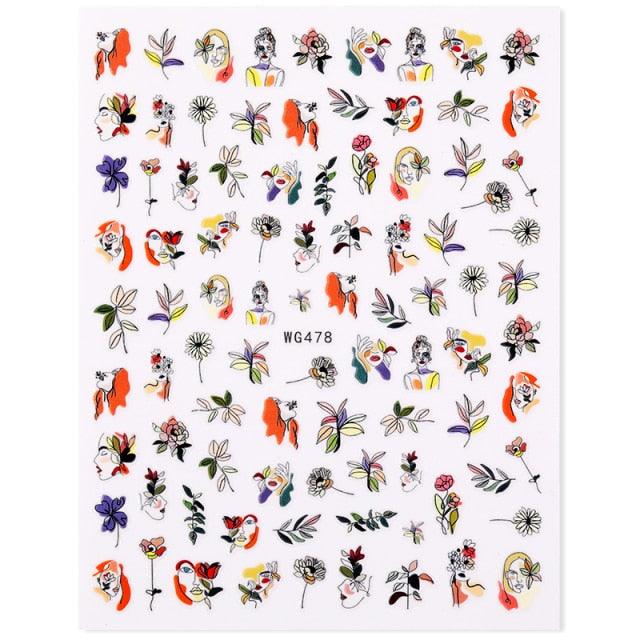 Elegantes Stickers de Uñas 3D - Diseños de Personajes y Flores