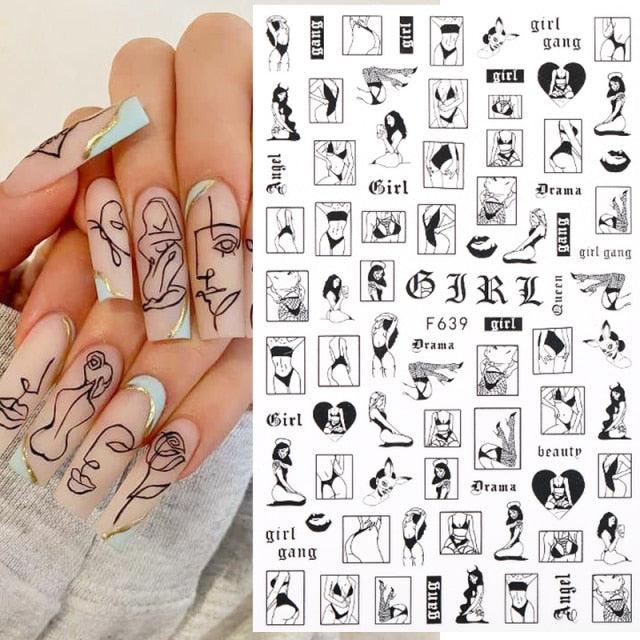 Elegantes Stickers de Uñas 3D - Diseños de Personajes y Flores
