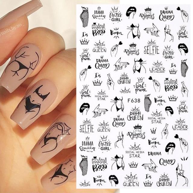 Elegantes Stickers de Uñas 3D - Diseños de Personajes y Flores