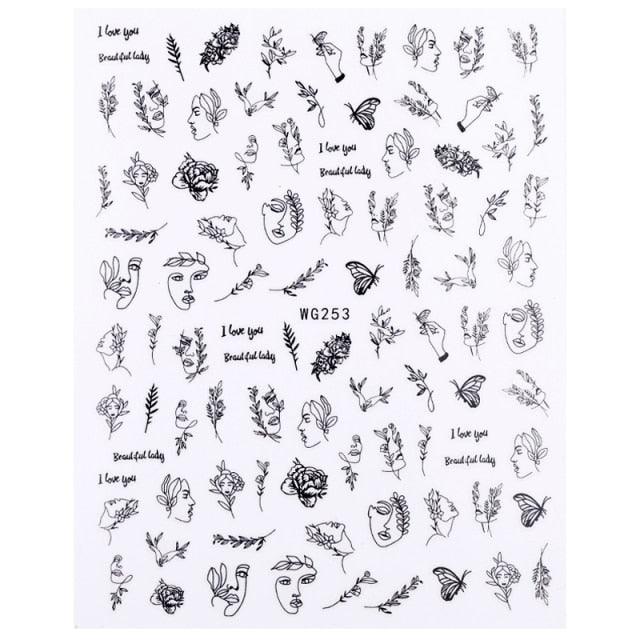 Elegantes Stickers de Uñas 3D - Diseños de Personajes y Flores