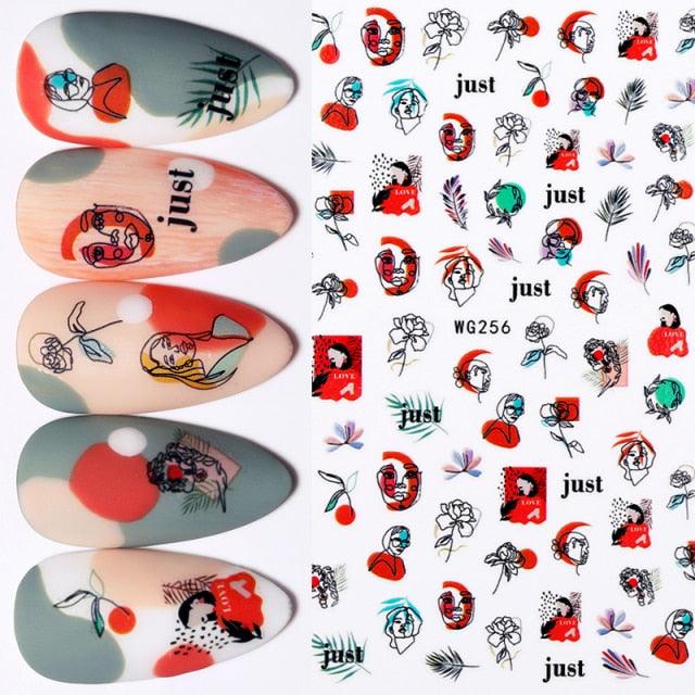 Elegantes Stickers de Uñas 3D - Diseños de Personajes y Flores