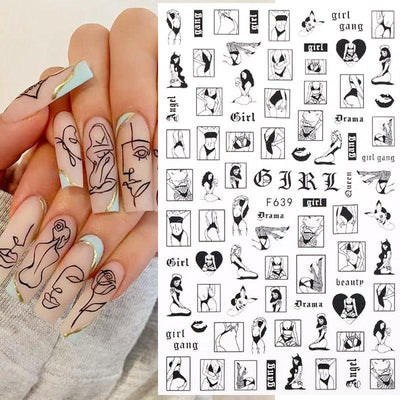 Elegantes Stickers de Uñas 3D - Diseños de Personajes y Flores