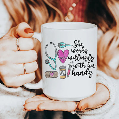 She Works Willingly With Her Hands Ceramic Mug - 15 oz