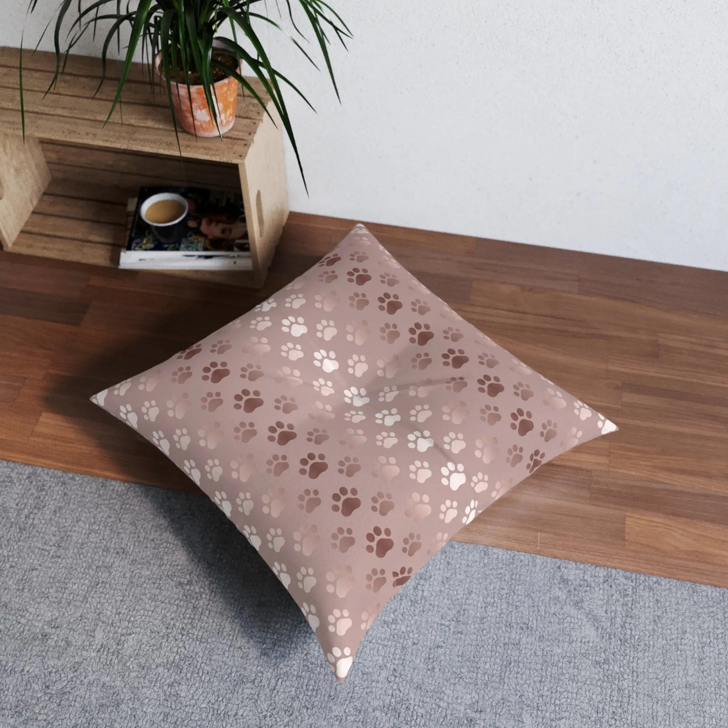 Coussin de sol tufté à motif de patte d'animal scintillant