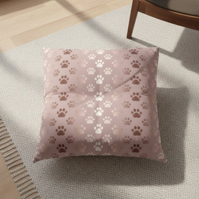 Shimmery Pet Paw Print Tufted Floor Pillow
