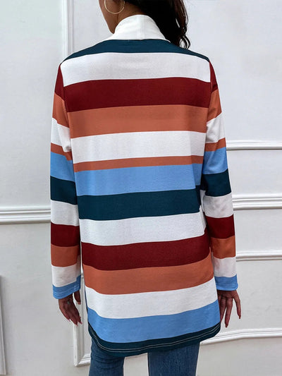 Shiny Color Block Open Front Cardigan - Korvel
