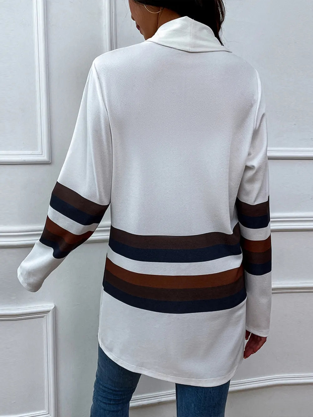 Shiny Color Block Open Front Cardigan - Korvel