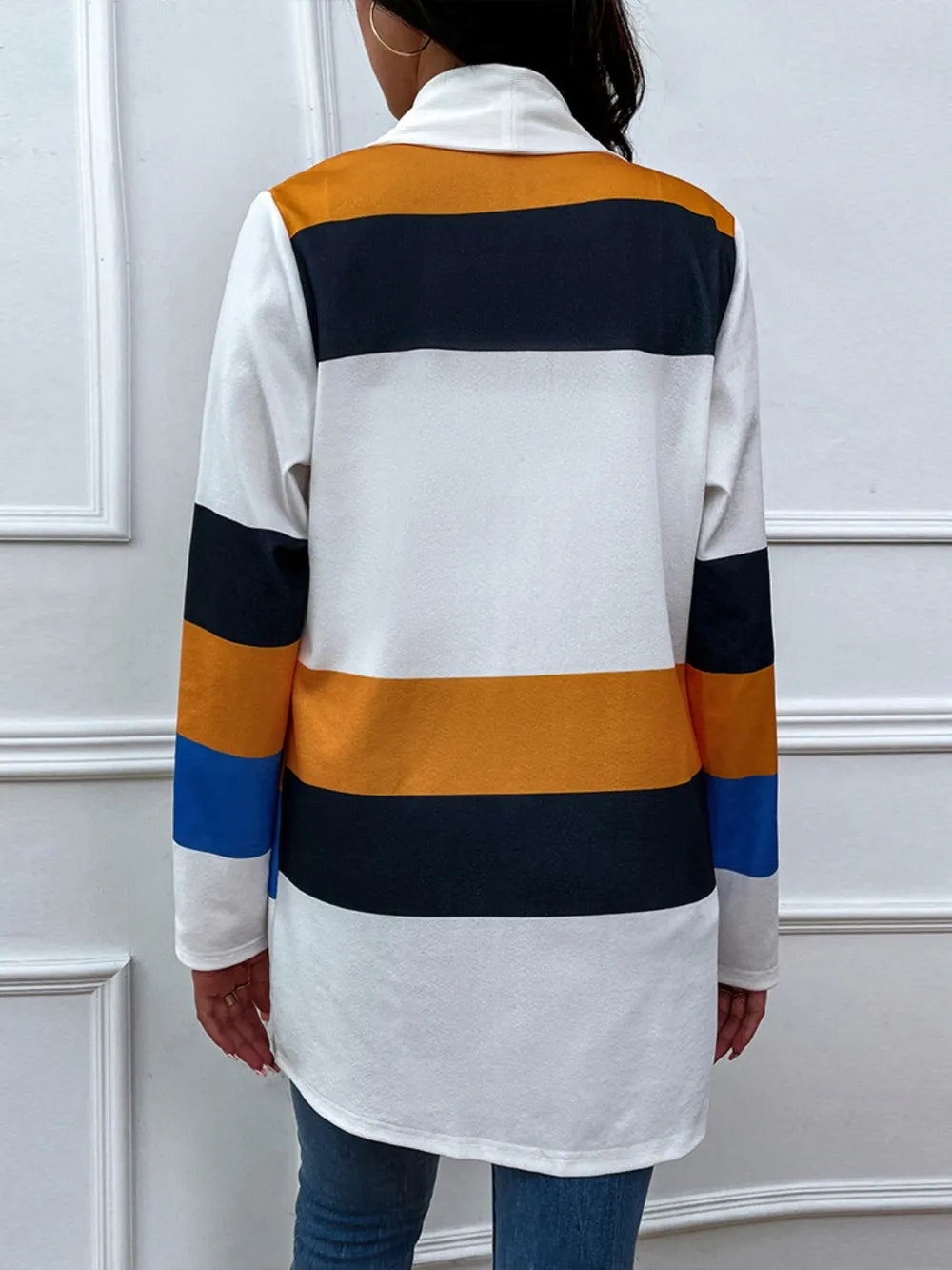 Shiny Color Block Open Front Cardigan - Korvel
