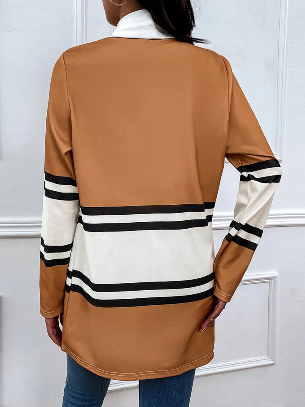 Shiny Color Block Open Front Cardigan - Korvel