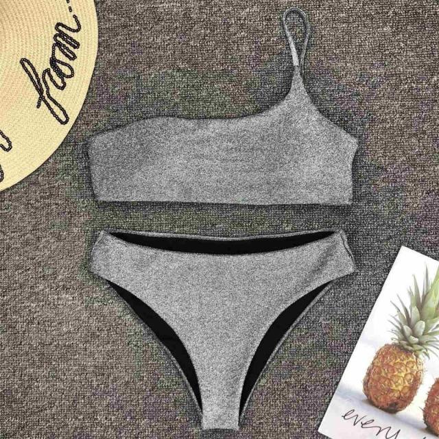 Ensemble de bikini taille haute en paillettes brillantes pour femmes