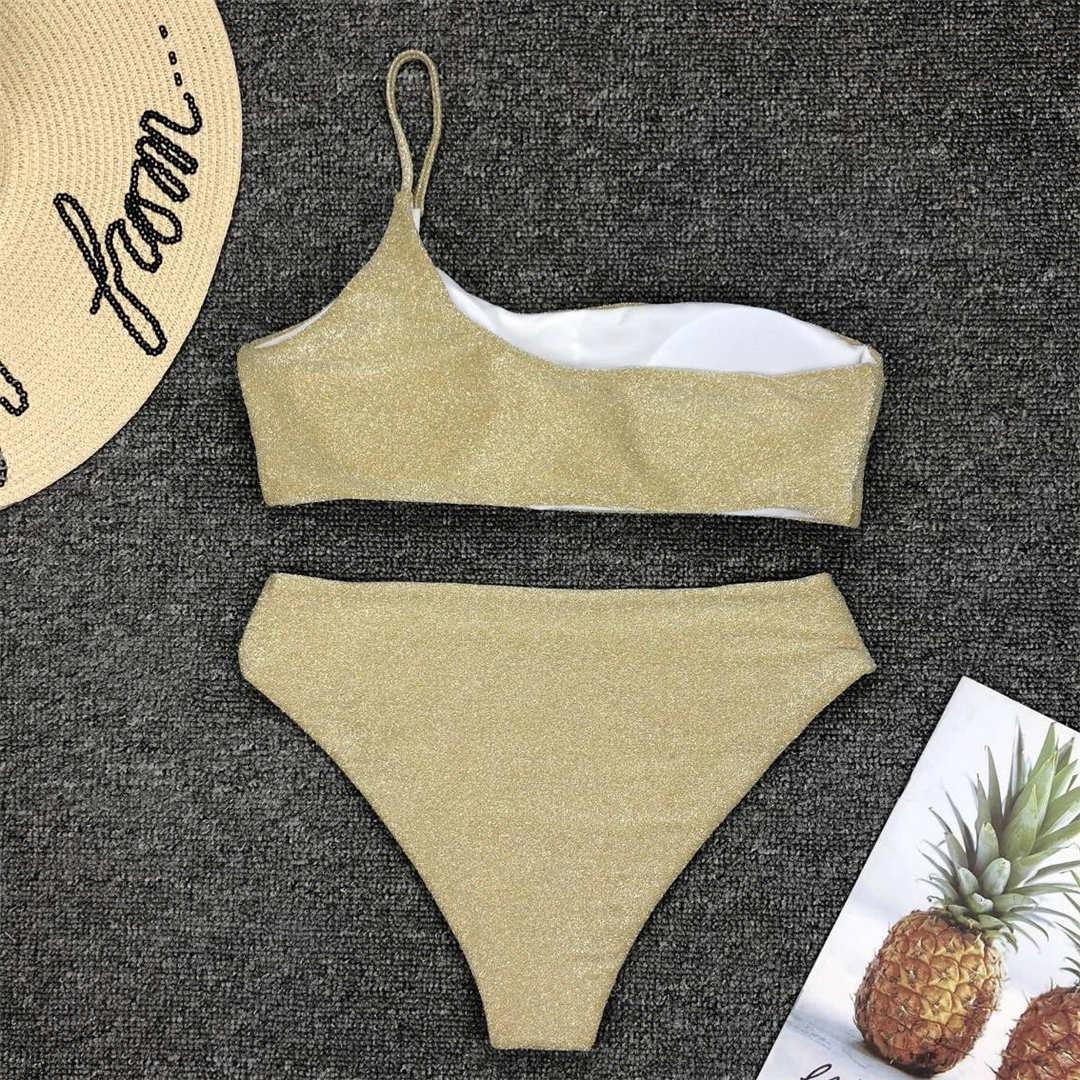 Ensemble de bikini taille haute en paillettes brillantes pour femmes