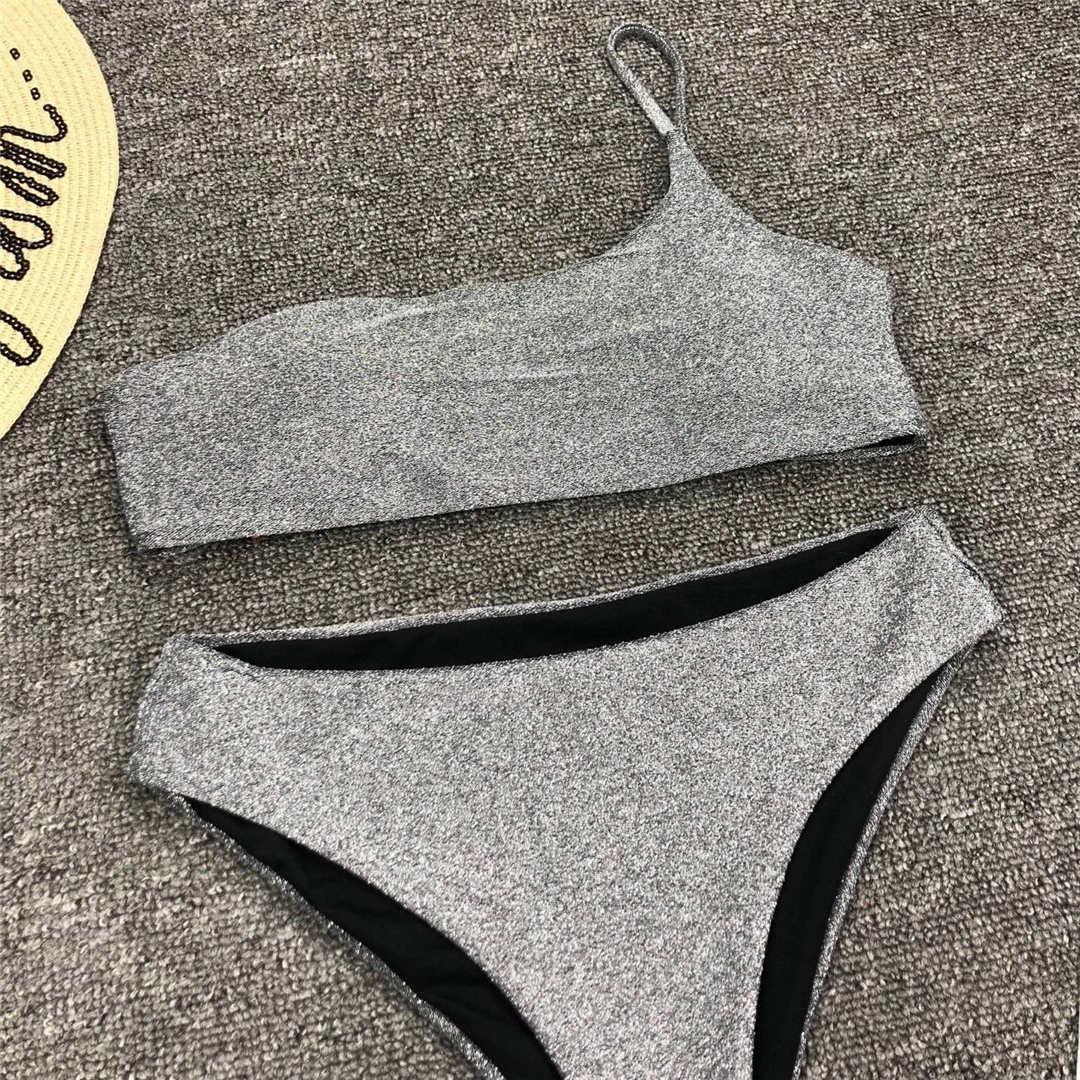 Ensemble de bikini taille haute en paillettes brillantes pour femmes