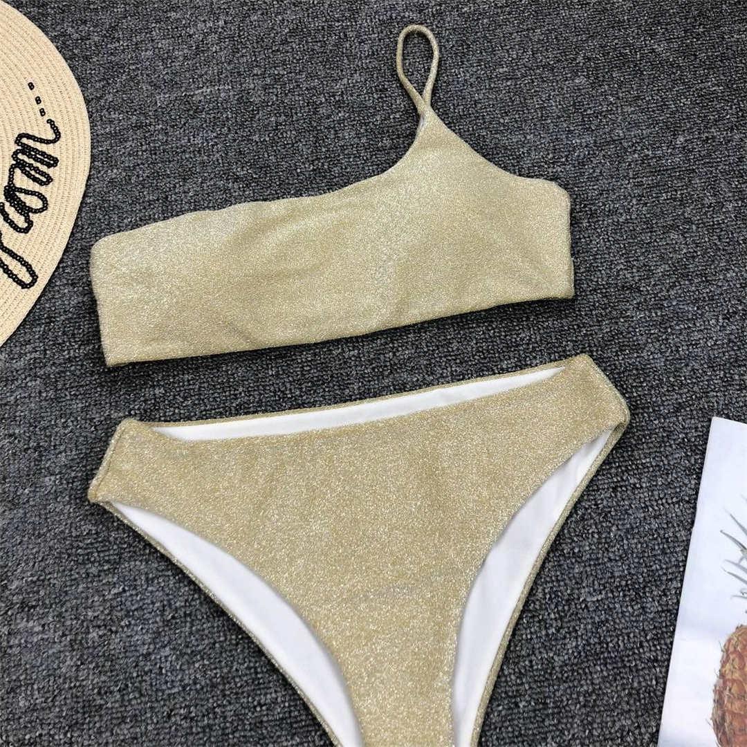 Ensemble de bikini taille haute en paillettes brillantes pour femmes