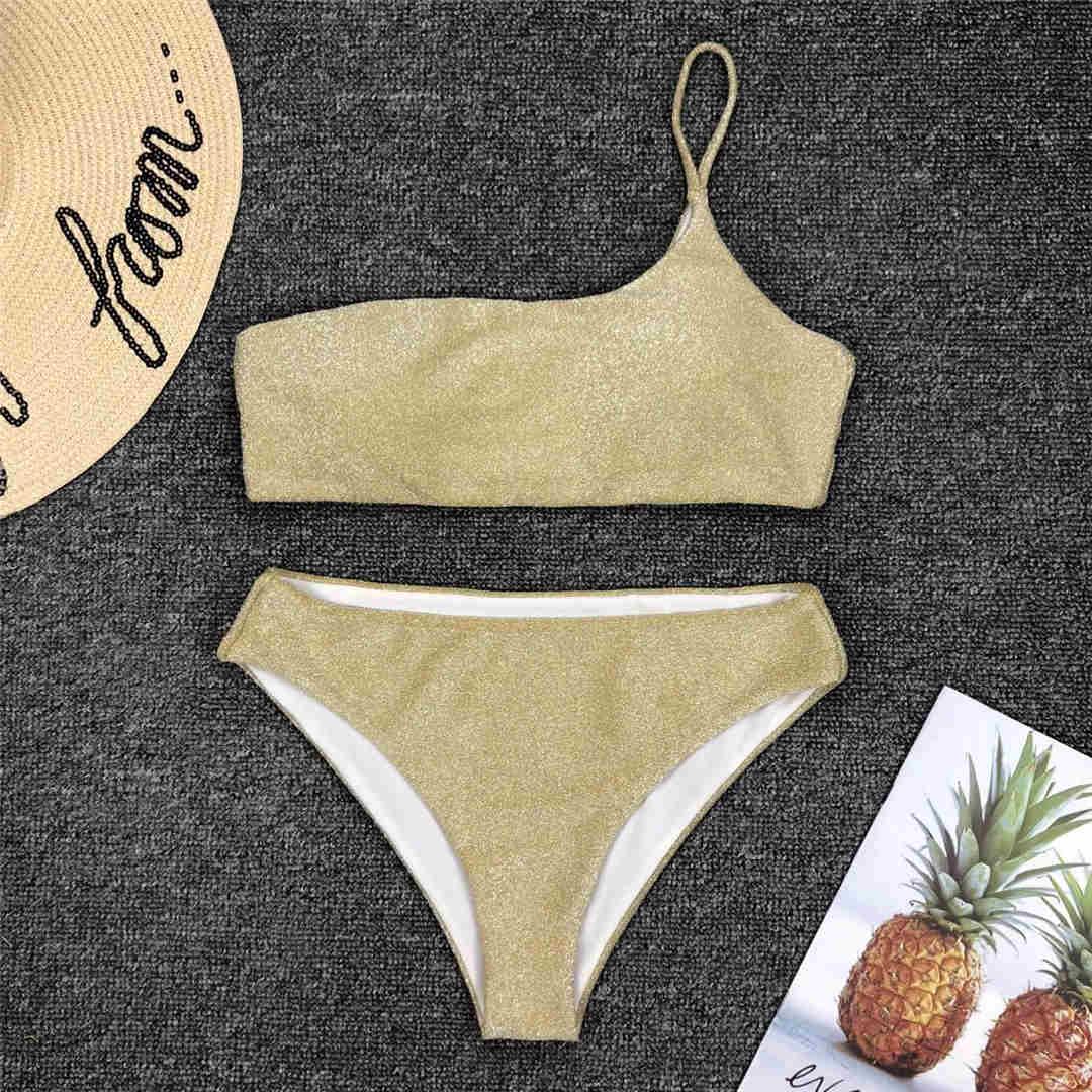 Ensemble de bikini taille haute en paillettes brillantes pour femmes