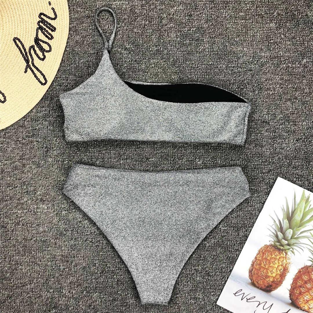 Ensemble de bikini taille haute en paillettes brillantes pour femmes