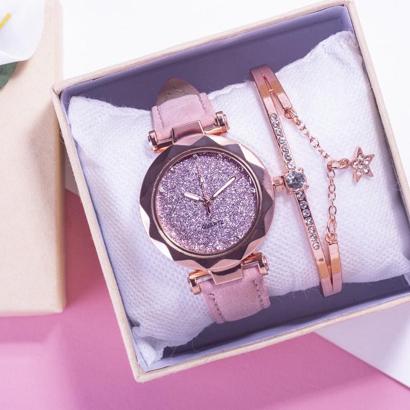 Reloj de Cuarzo para Mujeres con Pulsera de Cuero Elegante